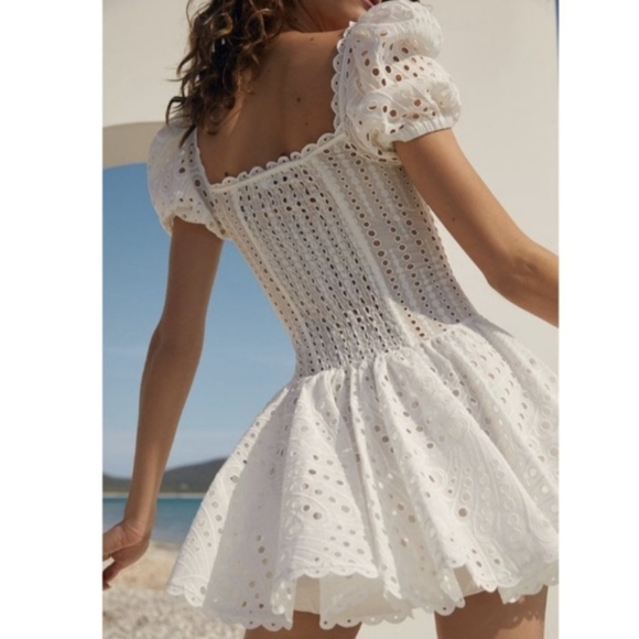NWT Charo Ruiz Ibiza White Yara Eyelet Cotton Drop Waist Corset Mini Dress - Picture 2 of 8
